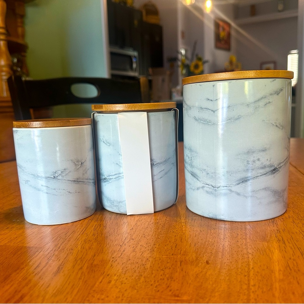 Set of 3 Marble Style Canisters